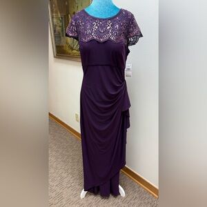 Alex Evenings Purple Lace Overlay Evening Gown